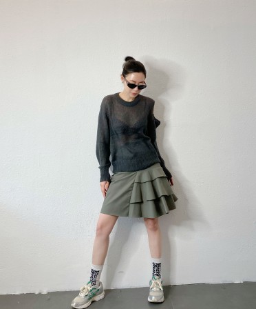 Grey Irregular Ruffle Skirt #250319